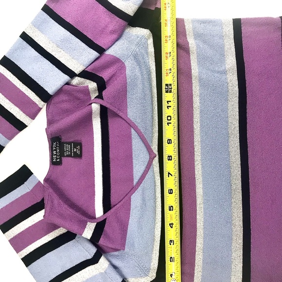 NEW YORK & COMPANY L/S Striped V-Neck Blouse, Sz M - Picture 2 of 5